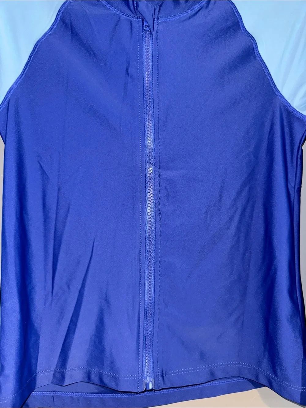 Kid’s Two-Tone Navy and Light Blue Zip Front Rash Guard